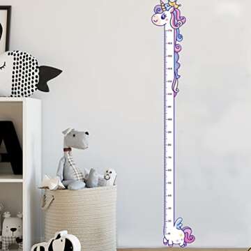 Vinyl Peel and Stick Growth Chart Sticker Cute Unicorn Nursery Wall Decor Decal Kids Room Bedroom De...