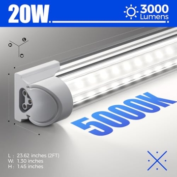 Barrina LED Shop Light 2ft, 20W 3000LM 5000K, T8 LED Light Fixture, Clear Cover, Ceiling and Utility Shop Light, Linkable Tube Lights, Shop Lights for Room, Garage, Workbench, Warehouse, 2-Pack