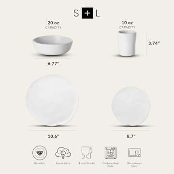 Stone by Mercer Project HEKONDA Modern Debossed Stoneware 16-Piece Dinnerware Set, Plate and Bowl Se...