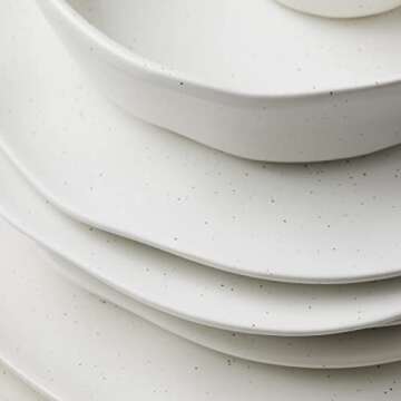 Stone by Mercer Project HEKONDA Modern Debossed Stoneware 16-Piece Dinnerware Set, Plate and Bowl Set, Dish Set for 4, White Speckled