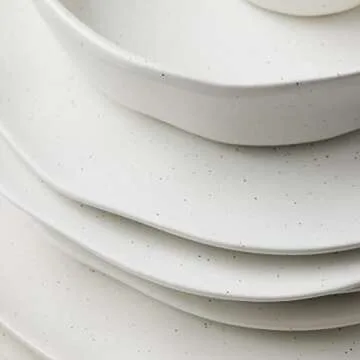 Stone by Mercer Project HEKONDA Modern Debossed Stoneware 16-Piece Dinnerware Set, Plate and Bowl Set, Dish Set for 4, White Speckled