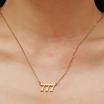 RWQIAN Angel Number Gold 777 Necklace For Women,Dainty Gold Plated Number 777 Pendant Choker Chain Numerology Jewelry Necklace Gifts for Women Girls