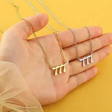 RWQIAN Angel Number Gold 777 Necklace For Women,Dainty Gold Plated Number 777 Pendant Choker Chain Numerology Jewelry Necklace Gifts for Women Girls