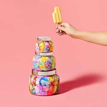 Capri Blue Volcano Candle - Rainbow Watercolor Signature Glass Jar Candle - Luxury Aromatherapy Candle - Tropical Fruits & Sugared Citrus Candle (19 Oz)