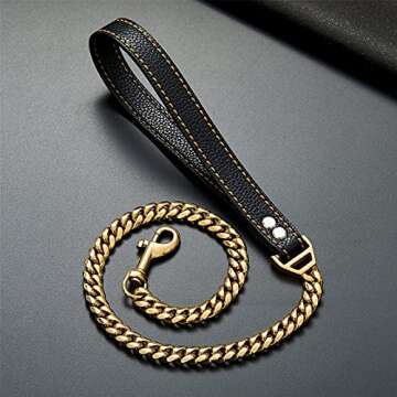 Petoo 3FT Dog Gold Chain Metal Dog Leash with Comfortable Padded Handle for Small Medium and Large Dogs, Heavy Duty Stainless Steel Cuban Link Anti Pull Dog Rope Leash