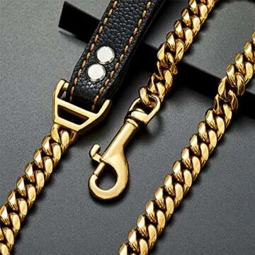 Petoo 3FT Dog Gold Chain Metal Dog Leash with Comfortable Padded Handle for Small Medium and Large Dogs, Heavy Duty Stainless Steel Cuban Link Anti Pull Dog Rope Leash