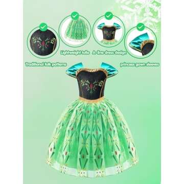 UPORPOR Light Up Princess Dress Costume for Girls Dress Up Clothes Halloween Snow Christmas Dress for Toddler Kids Teens Queen Birthday Party Ice Costume Green 2-10 Years Size, 110