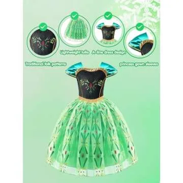 UPORPOR Light Up Princess Dress Costume for Girls Dress Up Clothes Halloween Snow Christmas Dress for Toddler Kids Teens Queen Birthday Party Ice Costume Green 2-10 Years Size, 110