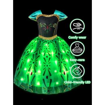 UPORPOR Light Up Princess Dress Costume for Girls Dress Up Clothes Halloween Snow Christmas Dress for Toddler Kids Teens Queen Birthday Party Ice Costume Green 2-10 Years Size, 110
