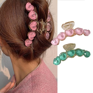2 Pcs Hair Clips Spring Hair Accessories for Women Large Non Slip Cute Aqua Green and Pink Heart Wat...