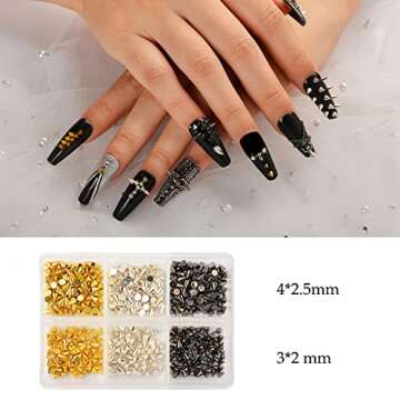 600Pcs Nail Art Punk Cone Metalic Spike Studs Sliver Black Gold Nail Art Tiny Stick Nail Art Alloy R...
