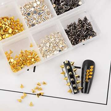 600Pcs Nail Art Punk Cone Metalic Spike Studs Sliver Black Gold Nail Art Tiny Stick Nail Art Alloy Rivet Studs Nail Art Decoration for DIY Manicure Tips Craft