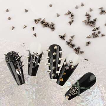 600Pcs Nail Art Punk Cone Metalic Spike Studs Sliver Black Gold Nail Art Tiny Stick Nail Art Alloy Rivet Studs Nail Art Decoration for DIY Manicure Tips Craft
