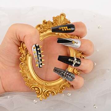 600Pcs Nail Art Punk Cone Metalic Spike Studs Sliver Black Gold Nail Art Tiny Stick Nail Art Alloy Rivet Studs Nail Art Decoration for DIY Manicure Tips Craft