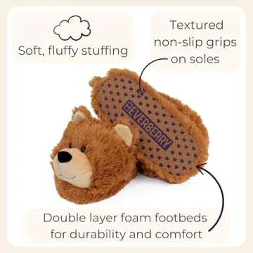 Everberry Fuzzy Bear Slippers - Plush Teddy Animal Slippers, 7-10.5