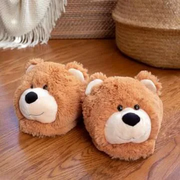 Everberry Fuzzy Bear Slippers - Plush Teddy Animal Slippers, 7-10.5