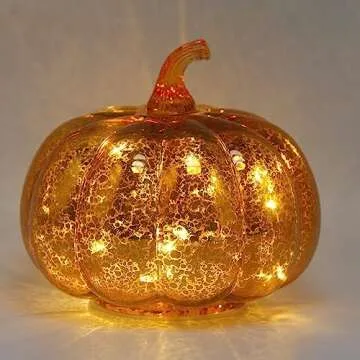 CFDECOR Mercury Glass Pumpkin Light with Timer - LED Halloween & Thanksgiving Decor