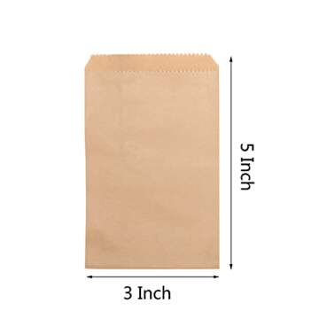 100-pack 3x5 Inches Natural Kraft Paper Bags for Bakery Cookies Treats Snacks Sandwiches Popcorn Sma...