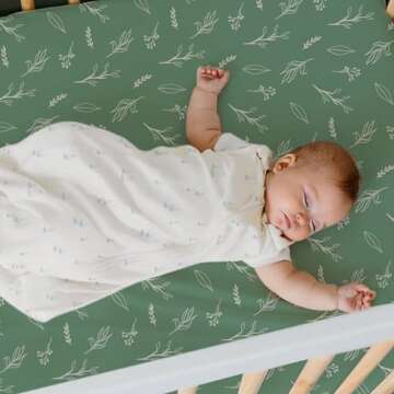 ACRABROS Crib Sheets for Girl Boy: Stretchy Baby Fitted Crib Mattress Sheets Sets 2 Pack Standard Size Ultra Soft Neutral, Blossom Deer&Green Leaf