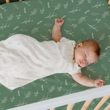 ACRABROS Crib Sheets for Girl Boy: Stretchy Baby Fitted Crib Mattress Sheets Sets 2 Pack Standard Size Ultra Soft Neutral, Blossom Deer&Green Leaf