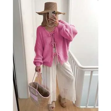 SKIKYAN Women Bowtie Oversized Knit Sweater Cardigan