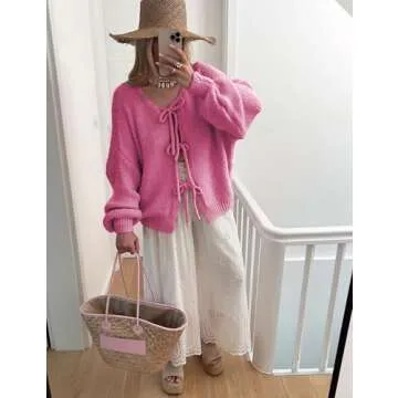 SKIKYAN Women Bowtie Oversized Knit Sweater Cardigan