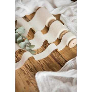 Ivory 1 inch wide 5 yds frayed edges handmade cotton ribbon hand dyed for Rustic wedding invitation ties favors gift wrapping Party decor bows Florist Bouquet supplies Flat lay props