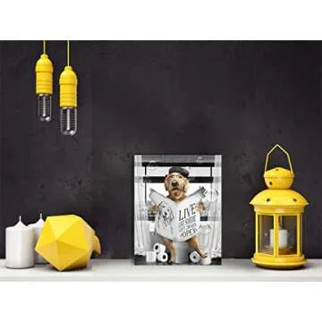 Blueyearn Bathroom Wall Decor Black and White Farmhouse Art Funny Dog Reading The Newspaper On Toilet Painting Picture Canvas Print Framed Artwork for Washroom Restroom 8''x10'' Golden Retriever