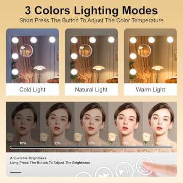 Hasipu Vanity Mirror with Lights, 31.5" x 23.6" Hollywood Mirror, Makeup Mirror with 17 Dimmable Bulbs and 10X Magnification, 3 Colors Modes, Touch Control, USB Charging Port, Type-C