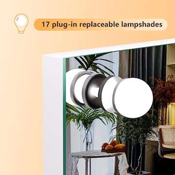 Hasipu Vanity Mirror with Lights, 31.5" x 23.6" Hollywood Mirror, Makeup Mirror with 17 Dimmable Bulbs and 10X Magnification, 3 Colors Modes, Touch Control, USB Charging Port, Type-C