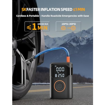 Tire Inflator Portable Air Compressor 150 PSI - Fast Inflator with Digital Gauge and LED Light