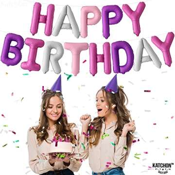 Katchon Pink and Purple Happy Birthday Balloons 16 Inch