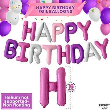 Katchon Pink and Purple Happy Birthday Balloons 16 Inch