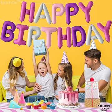 Katchon Pink and Purple Happy Birthday Balloons 16 Inch