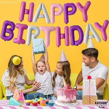 Katchon Pink and Purple Happy Birthday Balloons 16 Inch