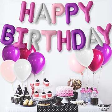 Katchon Pink and Purple Happy Birthday Balloons 16 Inch