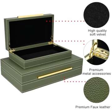 ZIKOUL Green Shagreen box Set of 2 Faux Leather Decorative Boxes,Large Nesting Storage Decorative Bo...