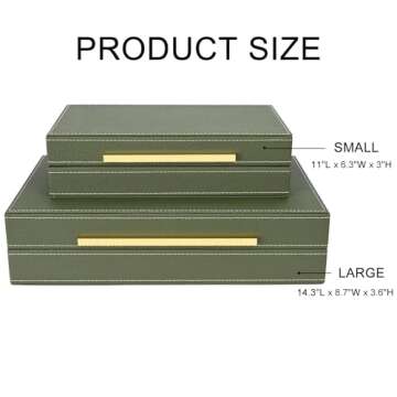 ZIKOUL Green Shagreen box Set of 2 Faux Leather Decorative Boxes,Large Nesting Storage Decorative Boxes with Lids for Modern Home Decor Stacking Jewelry Box Organizer