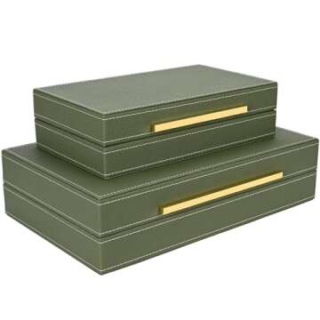ZIKOUL Green Shagreen box Set of 2 Faux Leather Decorative Boxes,Large Nesting Storage Decorative Boxes with Lids for Modern Home Decor Stacking Jewelry Box Organizer