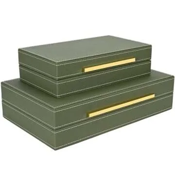 ZIKOUL Green Shagreen box Set of 2 Faux Leather Decorative Boxes,Large Nesting Storage Decorative Boxes with Lids for Modern Home Decor Stacking Jewelry Box Organizer