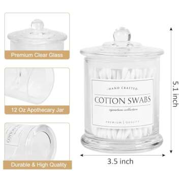 Volisnova 2 Pack Farmhouse Apothecary Jars with Lids - Glass Qtip Dispensers and Cotton Ball Holders...