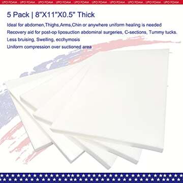 KUSMOO 5 Pack Lipo Foam Pads for Post Surgery Ab Board Liposuction Surgery Flattening Abdominal Compression Garments Lipo Foam Sheets 8" x 11"