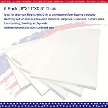 KUSMOO 5 Pack Lipo Foam Pads for Post Surgery Ab Board Liposuction Surgery Flattening Abdominal Compression Garments Lipo Foam Sheets 8" x 11"