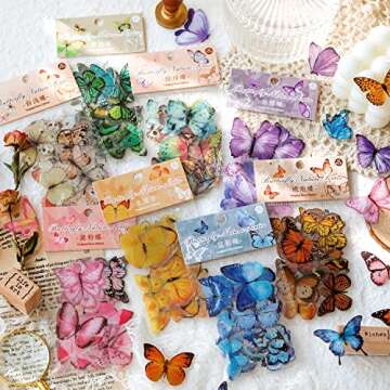 Knaid Butterfly Stickers Set (320 Pieces) Transparent Colorful Butterflies Resin Stickers Decals for...