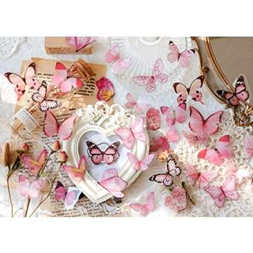 Knaid Butterfly Stickers Set (320 Pieces) Transparent Colorful Butterflies Resin Stickers Decals for Nature Scrapbook Supplies Junk Journal Bullet Journals Planners Laptops Paper Crafts