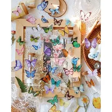 Knaid Butterfly Stickers Set (320 Pieces) Transparent Colorful Butterflies Resin Stickers Decals for Nature Scrapbook Supplies Junk Journal Bullet Journals Planners Laptops Paper Crafts