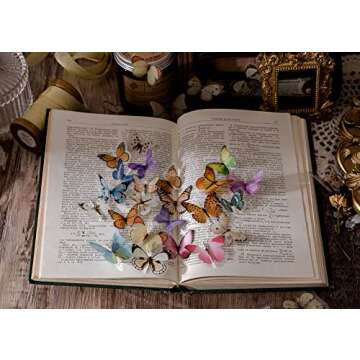 Knaid Butterfly Stickers Set (320 Pieces) Transparent Colorful Butterflies Resin Stickers Decals for Nature Scrapbook Supplies Junk Journal Bullet Journals Planners Laptops Paper Crafts