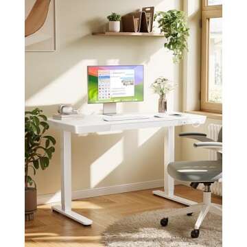 Marsail Standing Desk with Drawer, 48 x 24 inch Whole Piece Tabletop Electric Standing Desk, Height ...