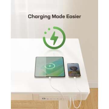 Marsail Standing Desk with Drawer, 48 x 24 inch Whole Piece Tabletop Electric Standing Desk, Height Adjustable Desk with USB Charging Ports, Sit Stand Desk with Storage for Home & Office White