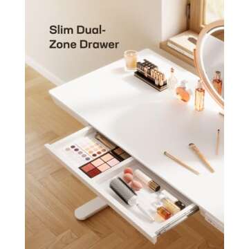 Marsail Standing Desk with Drawer, 48 x 24 inch Whole Piece Tabletop Electric Standing Desk, Height Adjustable Desk with USB Charging Ports, Sit Stand Desk with Storage for Home & Office White